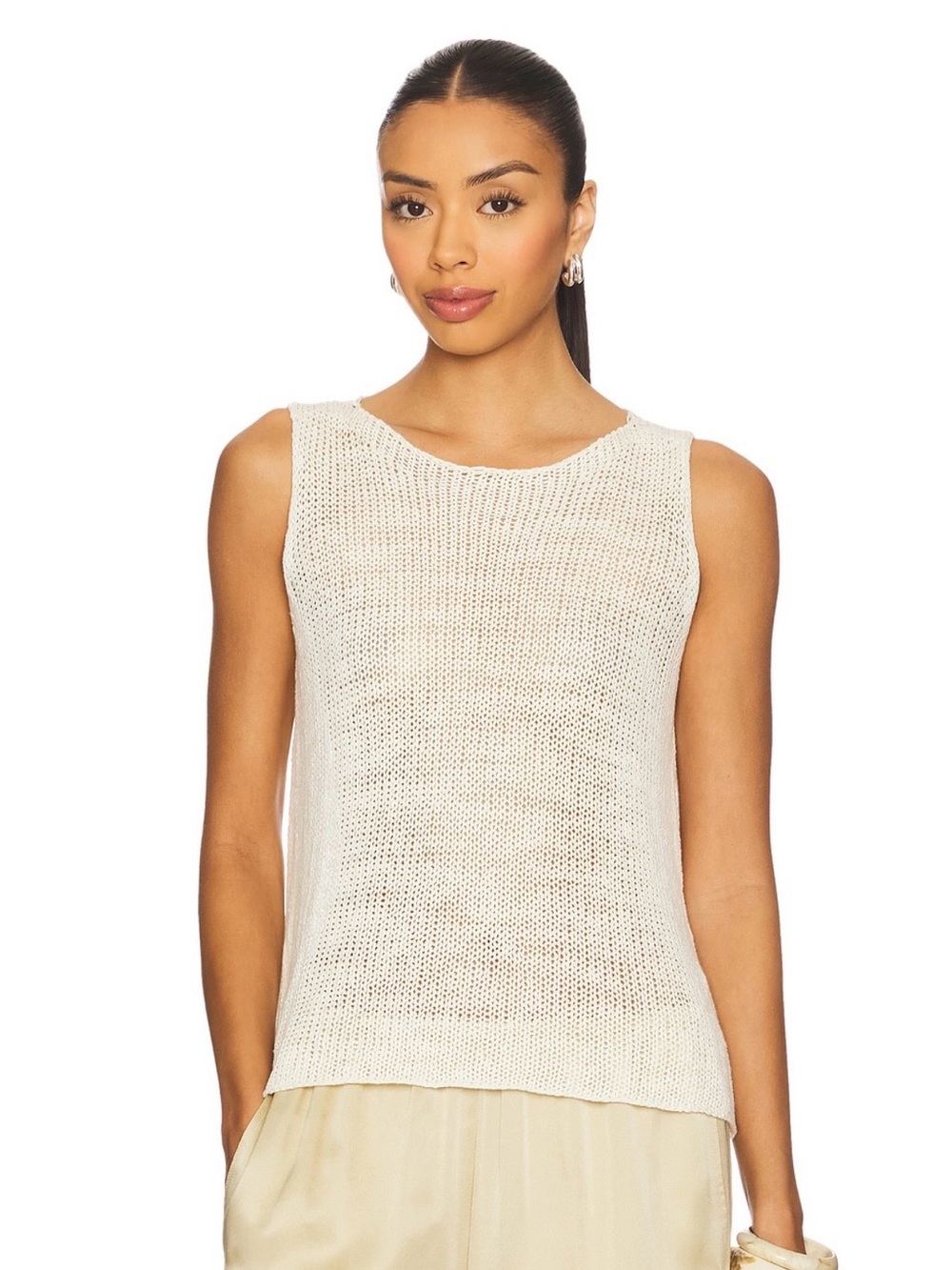 Enza Costa Sleeveless Open-Knit Tank in Cream